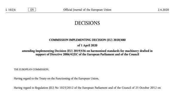 机械指令2006/42 / EC:欧盟委员会更新了欧洲协调尺度清单 机械指令2006/42 / EC:欧盟委员会更新了欧洲协调尺度清单